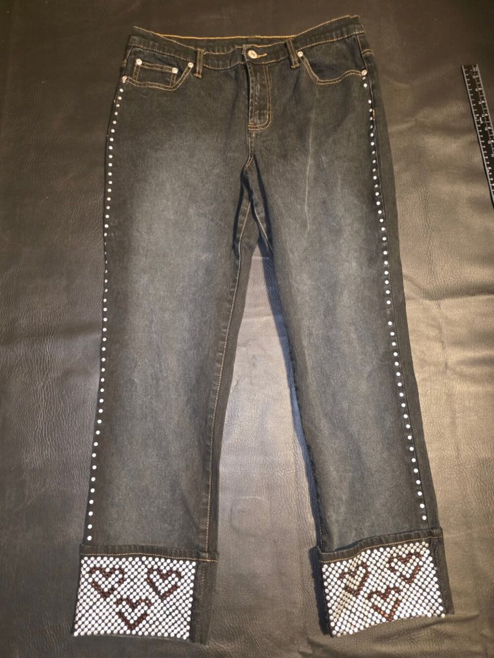 Black Denim Pants Size 12 Studded Five Pocket Jeans